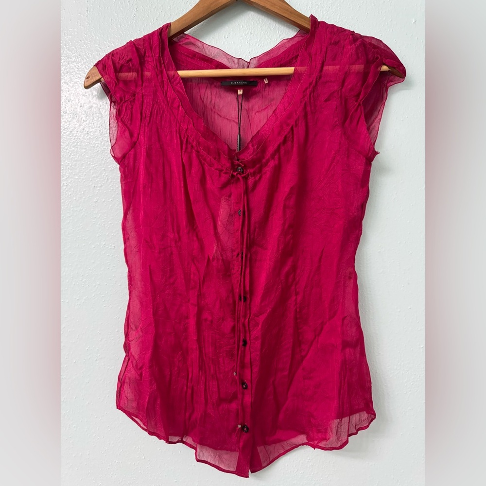 Elie Tahari Sheer Fuchsia Blouse XS